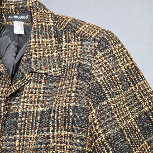 Sag Harbor Brown Jacket Preppy Plaid Long Sleeves Button Up Womens Size 24W Coat - Picture 9 of 11